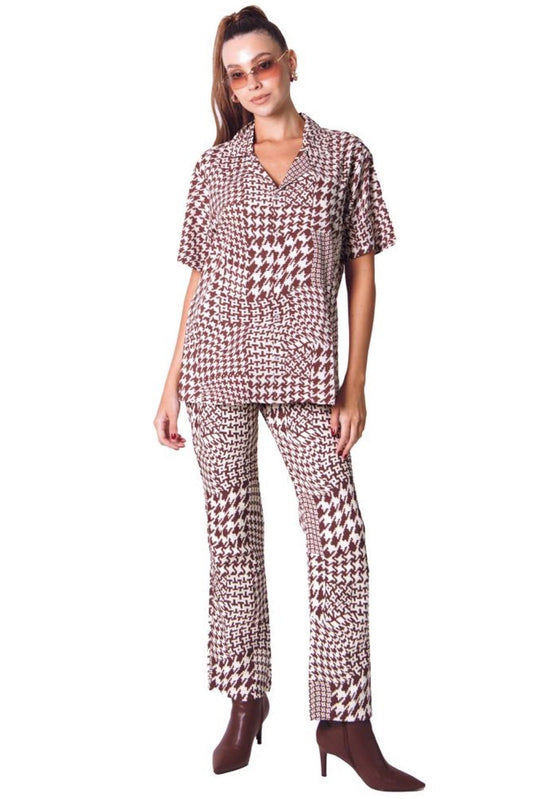 HOWDY PANTS IN GEOMETRICAL BROWN