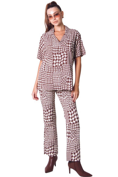 CAMP SHIRT IN GEOMETRICAL BROWN