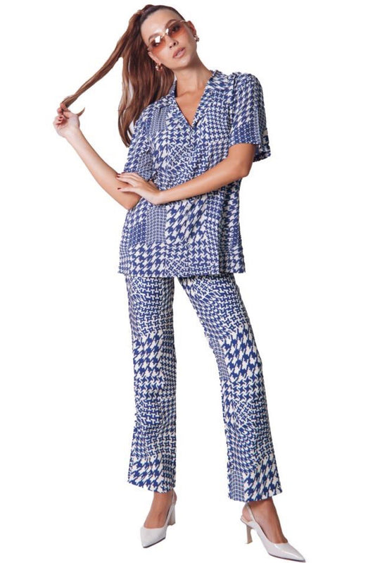 HOWDY PANTS IN GEOMETRICAL BLUE