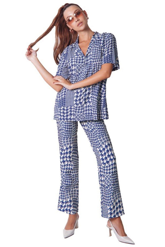 CAMP SHIRT IN GEOMETRICAL BLUE