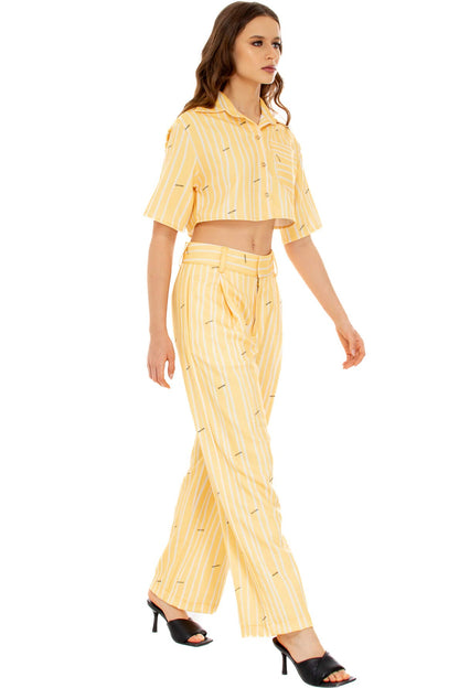 YELLOW STRIPES PLEATED PANTS