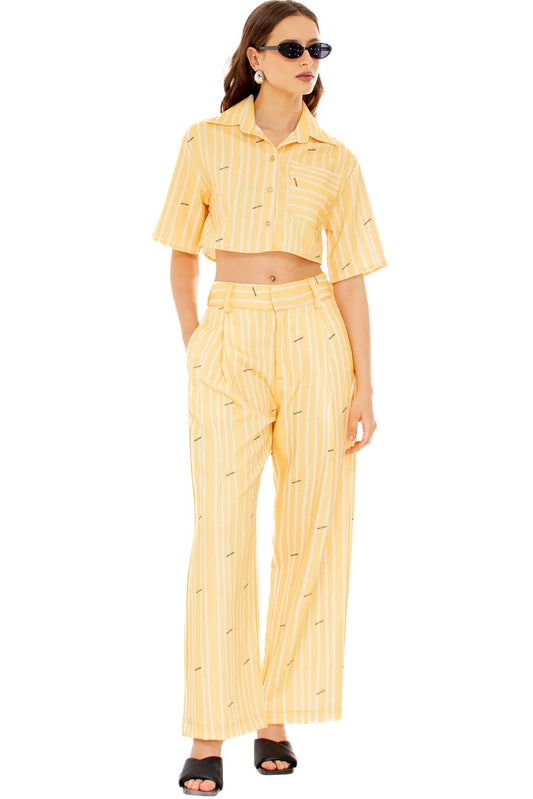 YELLOW STRIPES PLEATED PANTS
